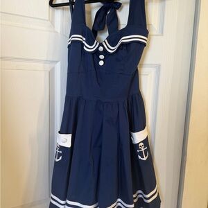 Hell Bunny Vixen Navy Motley Sailor Halter Mini Dress